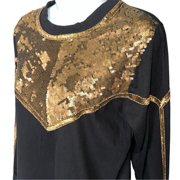 SETA Black Town Sweater Gold Sequined Studded Size M. - Picture 2 of 8